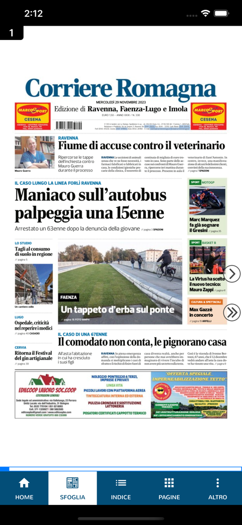 Corriere Romagna Digital - Digital replica of the Corriere Romagna newspaper front page showing local news from the Romagna region.