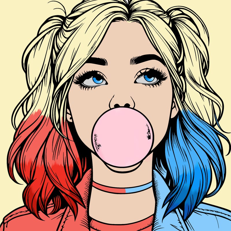 realististic girl blowing bubble -gum