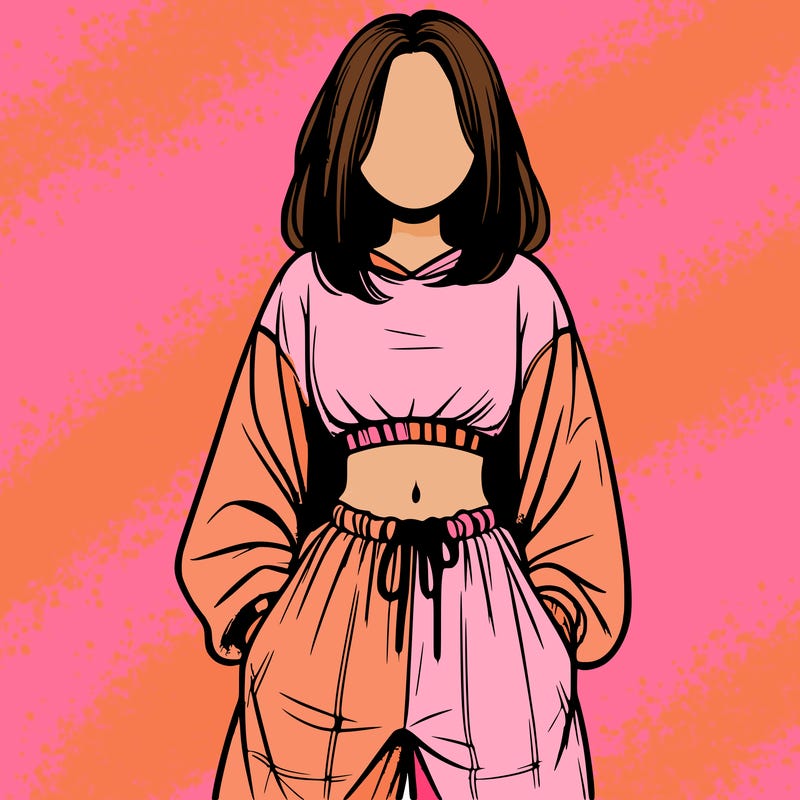 realistic girl faceless with baggy pants and a crop top