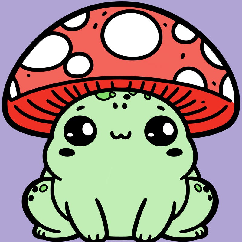 a cute chubby frog with a mushroom hat