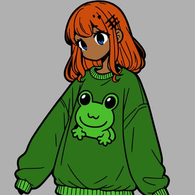 girl wearing frogging sweatshirt