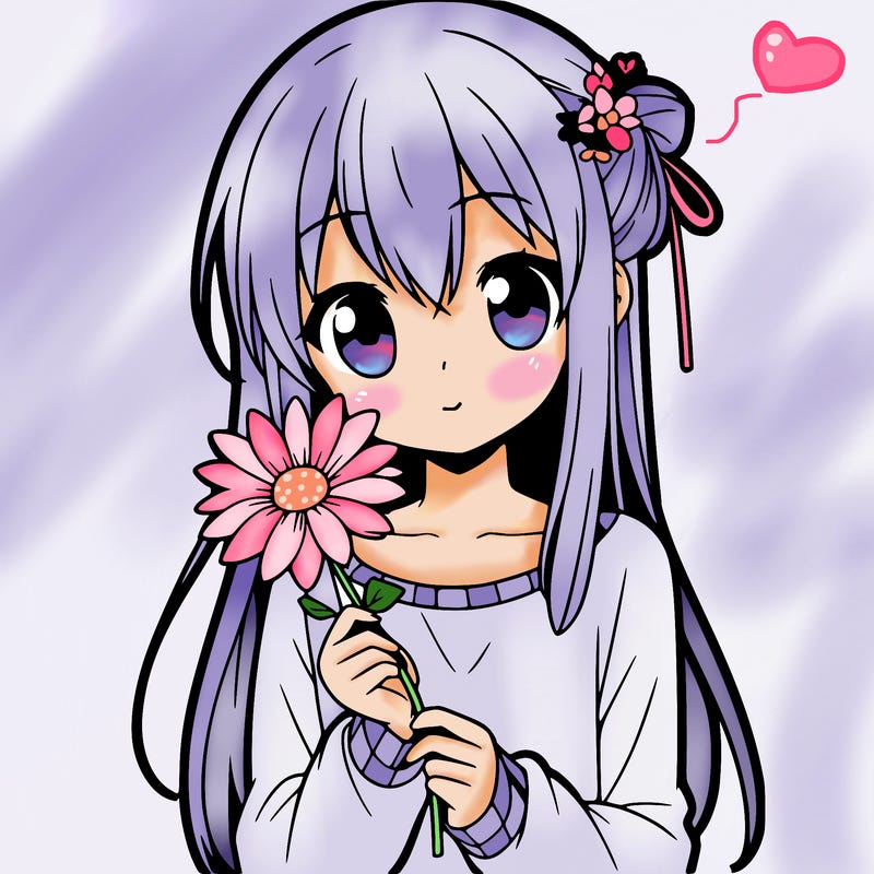 anime girl holding a flower