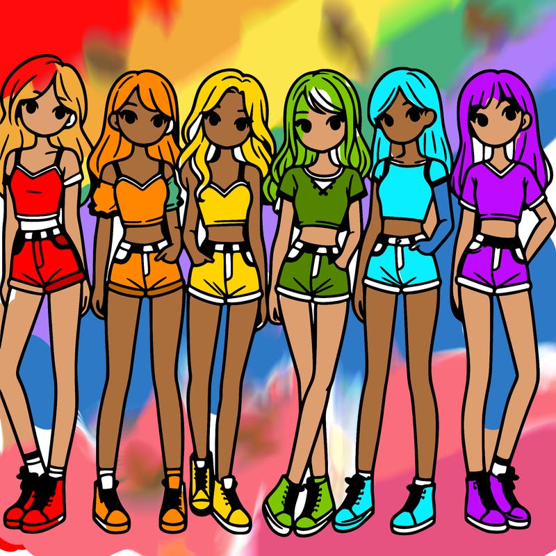 a group of girls wearing crop tops and shorts