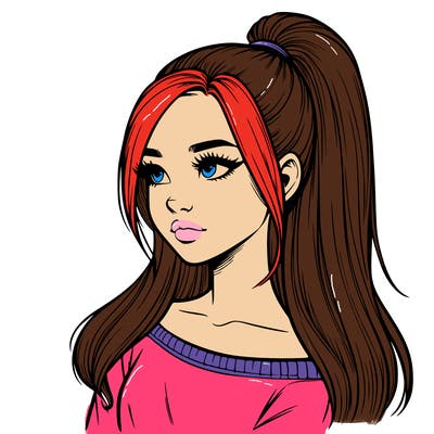realistic girl with a high ponytail