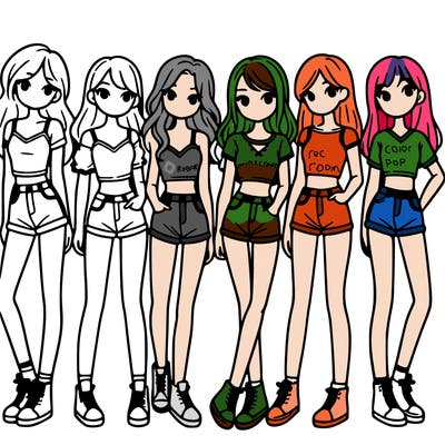 a group of girls wearing crop tops and shorts