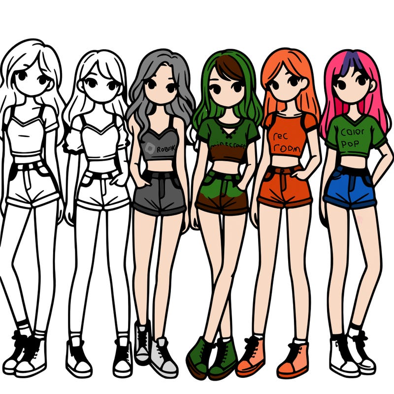 a group of girls wearing crop tops and shorts