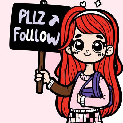 girl holding a sign saying plz follow