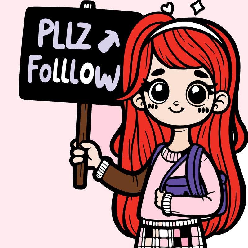 girl holding a sign saying plz follow