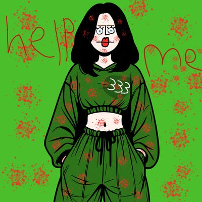 realistic girl faceless with baggy pants and a crop top