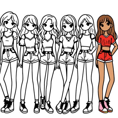 a group of girls wearing crop tops and shorts