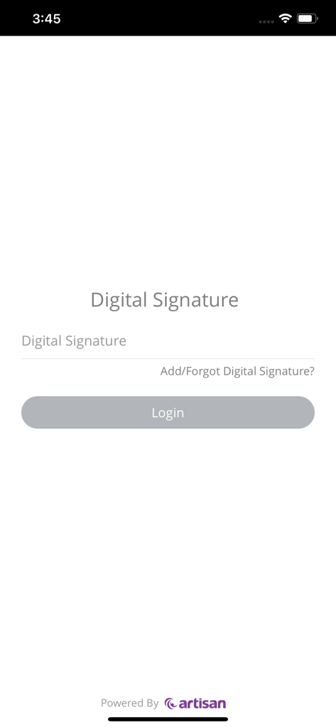 Artisan Ally - Artisan Ally app login screen requesting a digital signature for secure patient access.