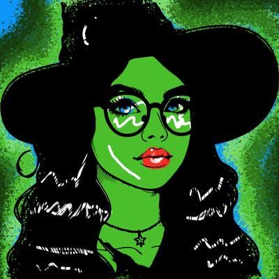 a witch with glasses realistic