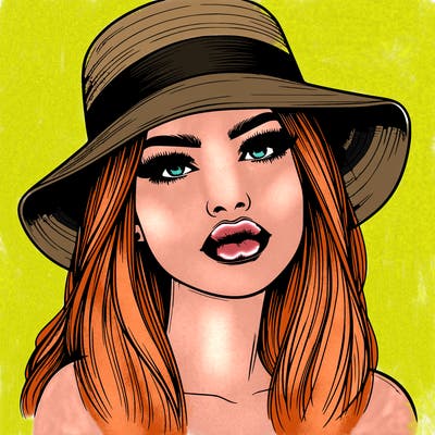 realistic girl with lips and hat