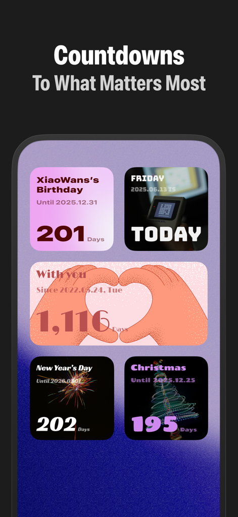Aesthetic countdown widgets for iPhone tracking birthdays and holidays