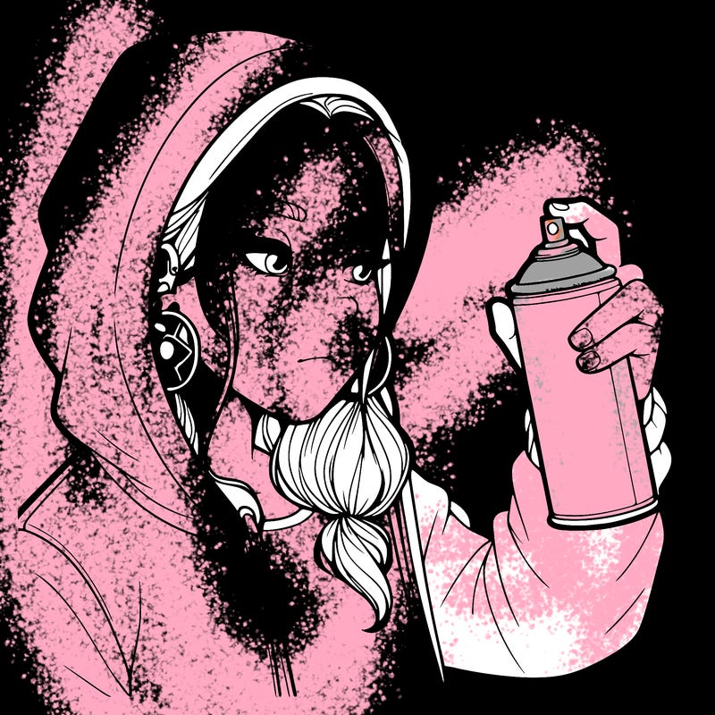 a realistic girl, spray painting