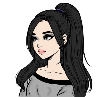 realistic girl with a high ponytail