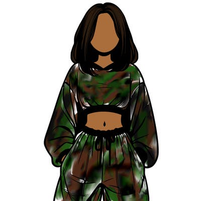 realistic girl faceless with baggy pants and a crop top