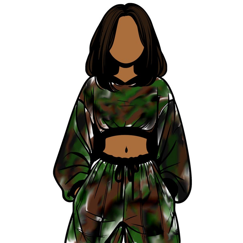 realistic girl faceless with baggy pants and a crop top