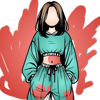 realistic girl faceless with baggy pants and a crop top