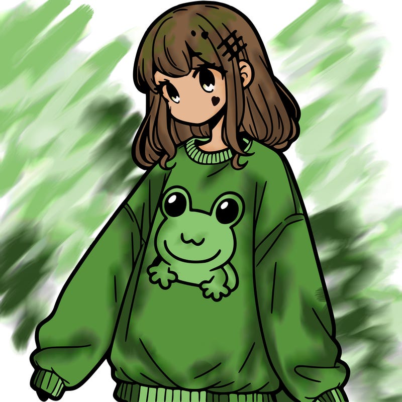 girl wearing frogging sweatshirt