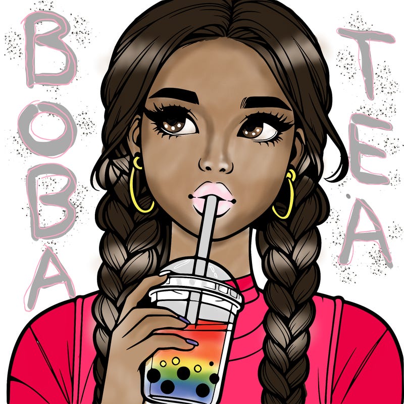 realistic girl with braided hair drinking boba