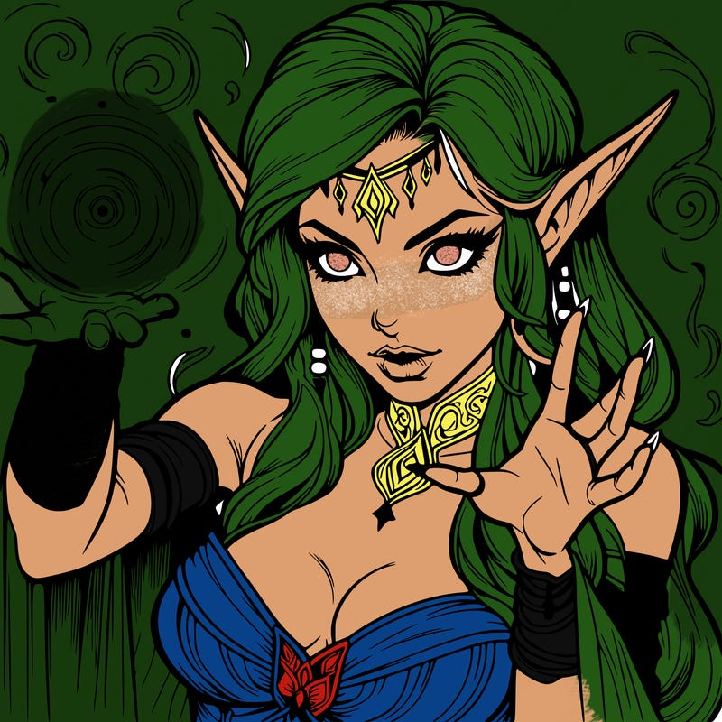 realistic scary beautiful elf sorceress casting spell