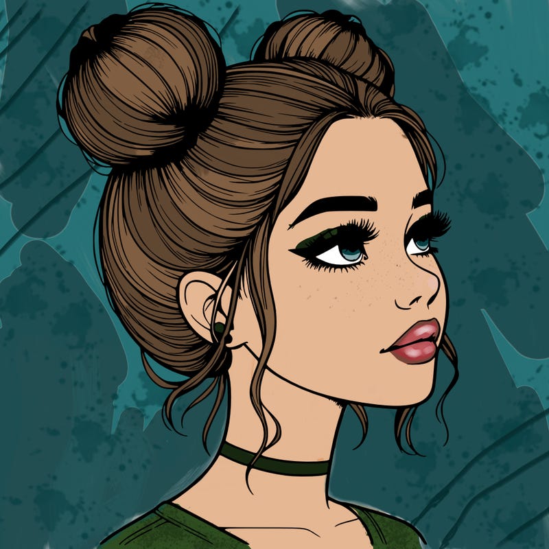 realistic girl with buns on the top of her head