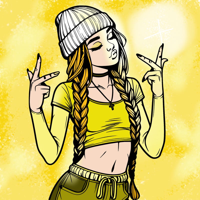 realistic teenage girl with braids and a beanie and crop top doing 🫶🏼