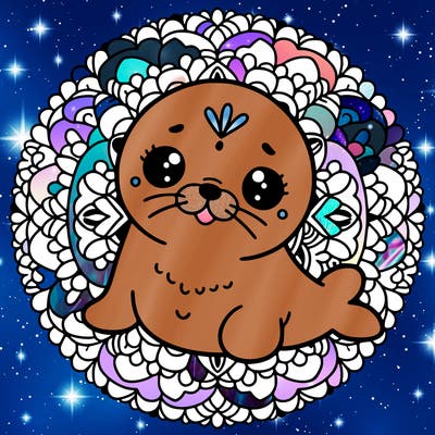 a cute baby seal mandala