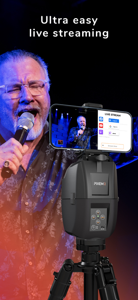 PIXEM Camera - Smartphone on a PIXEM robot live streaming a singer performance
