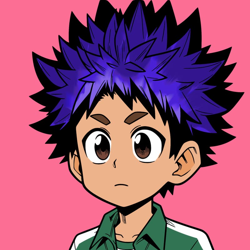 manga character with spiked up hair and a boy