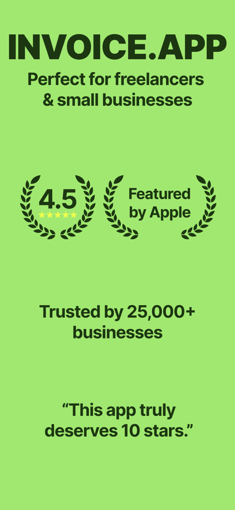 Invoice.app: Receipt Generator - Promotional banner for Invoice.app with 4.5 star rating and featured by Apple badge