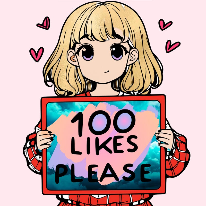 a girl holding a sign saying 100 likes please
