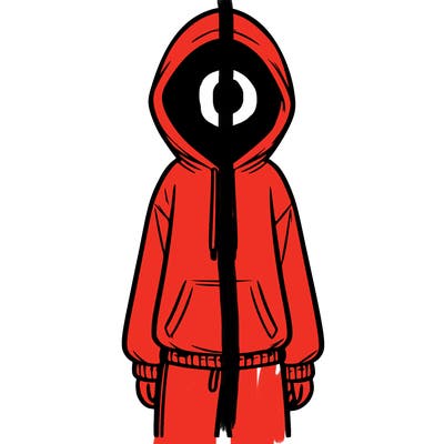 faceless girl in a tracksuit with a hood on and no hair