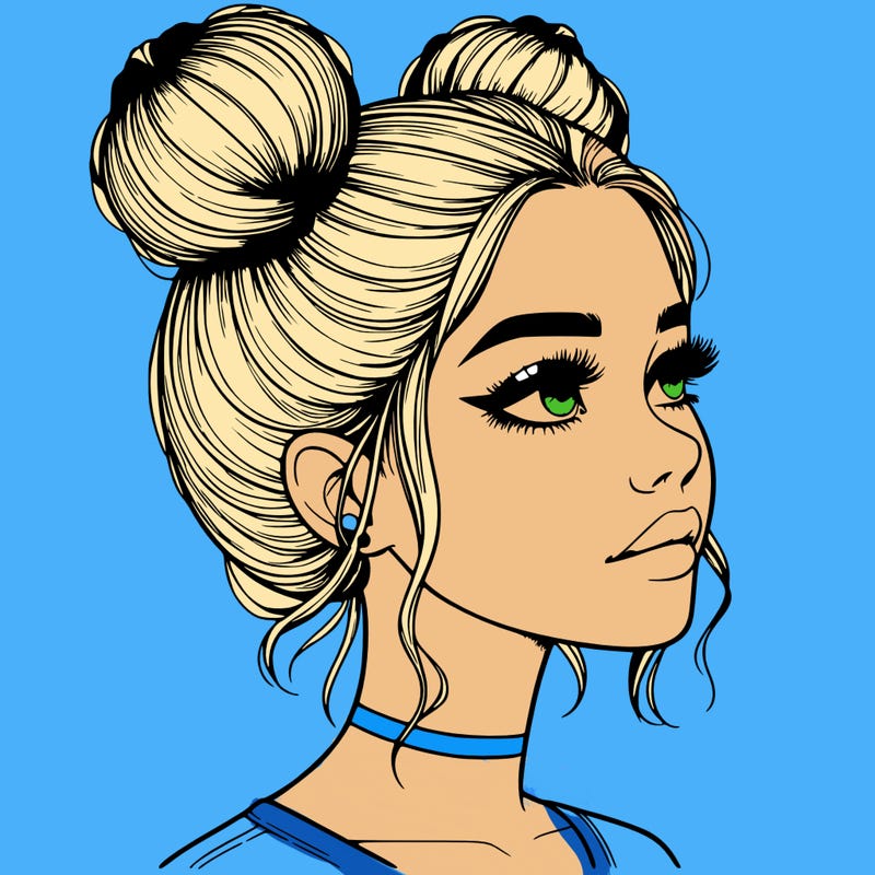 realistic girl with buns on the top of her head