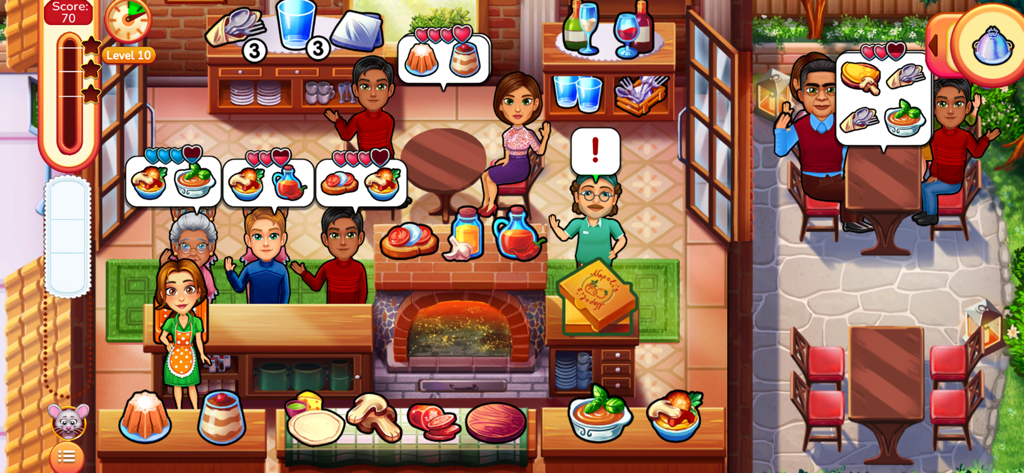 Delicious: Taste of Truth - Emily sirviendo comida a los clientes en un concurrido restaurante en Delicious Taste of Truth