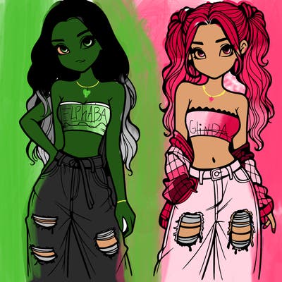 2 girls in crop tops and baggy jeans ripped