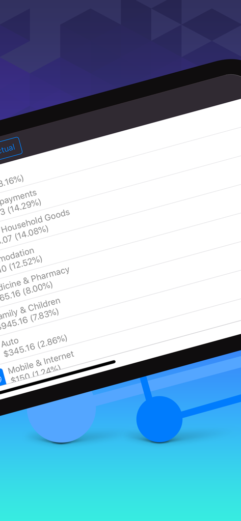 Smart Finance & Budget - A list of monthly expense categories and spending percentages in the Smart Finance app