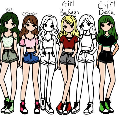 a group of girls wearing crop tops and shorts