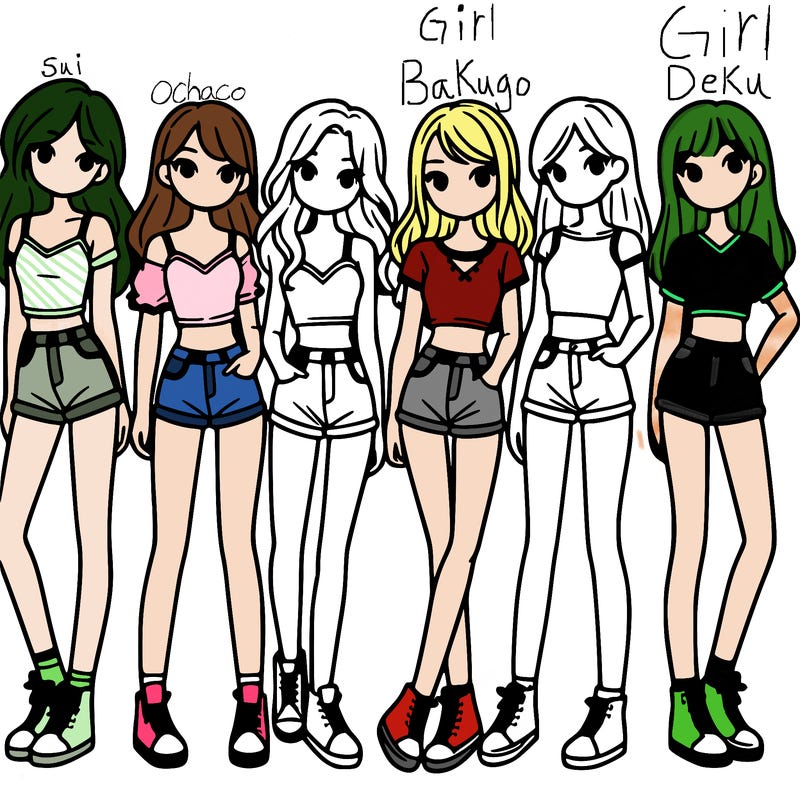 a group of girls wearing crop tops and shorts