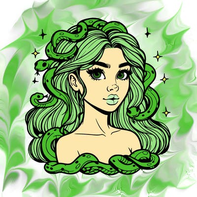 realistic girl with snakes as hair