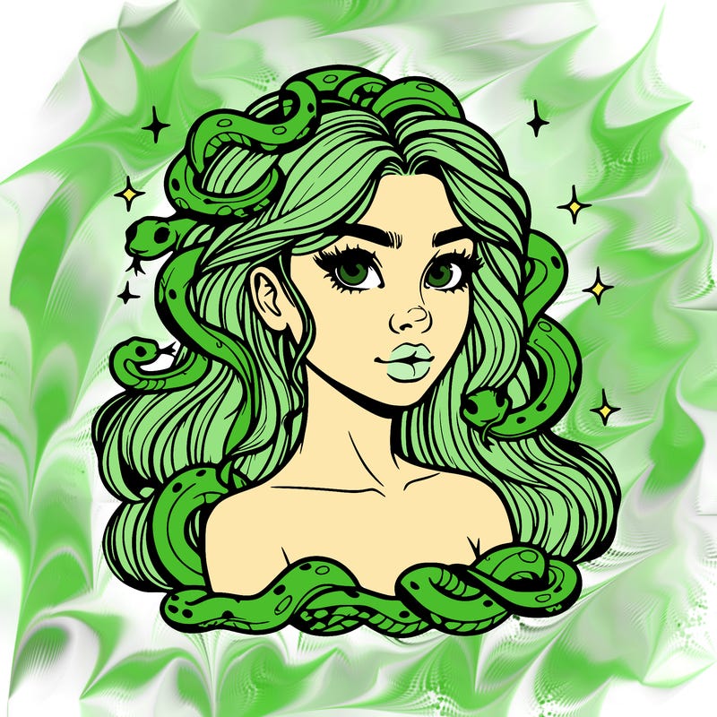 realistic girl with snakes as hair