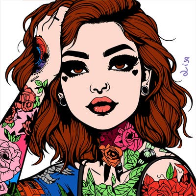 realistic girl with tattoos all over