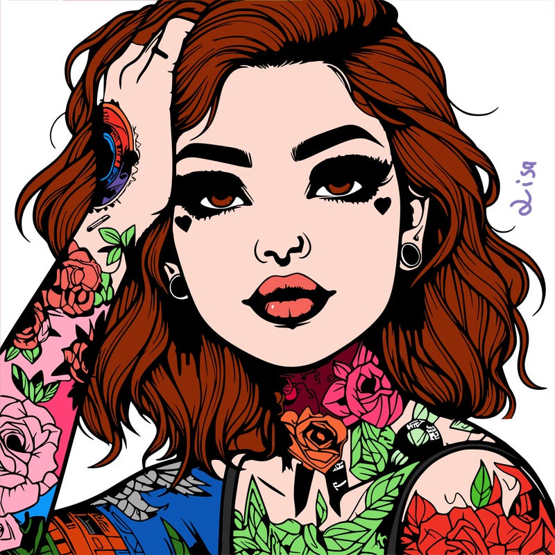 realistic girl with tattoos all over