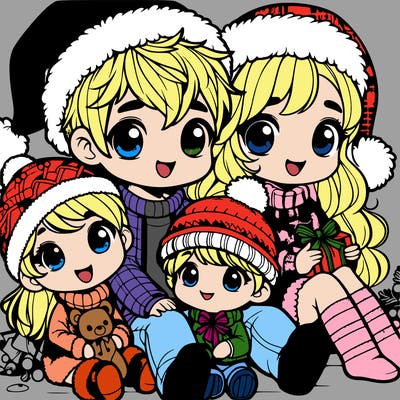 a cute family on christmas very realistic