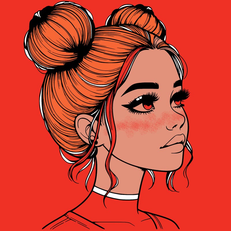 realistic girl with buns on the top of her head