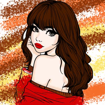 realistic girl with bangs looking over her shoulder