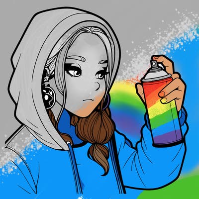 a realistic girl, spray painting