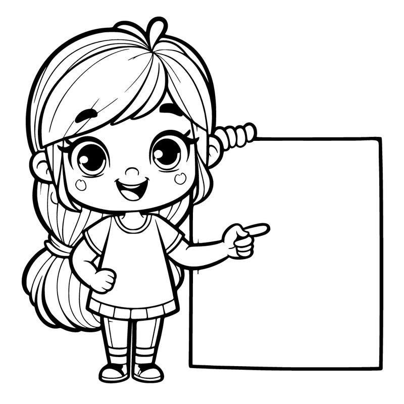 girl pointing at blank paper
