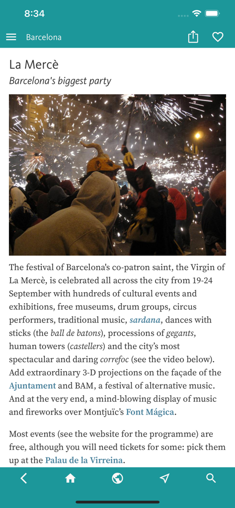 Barcelona Art & Culture - Informational page about La Merce festival in Barcelona within the app